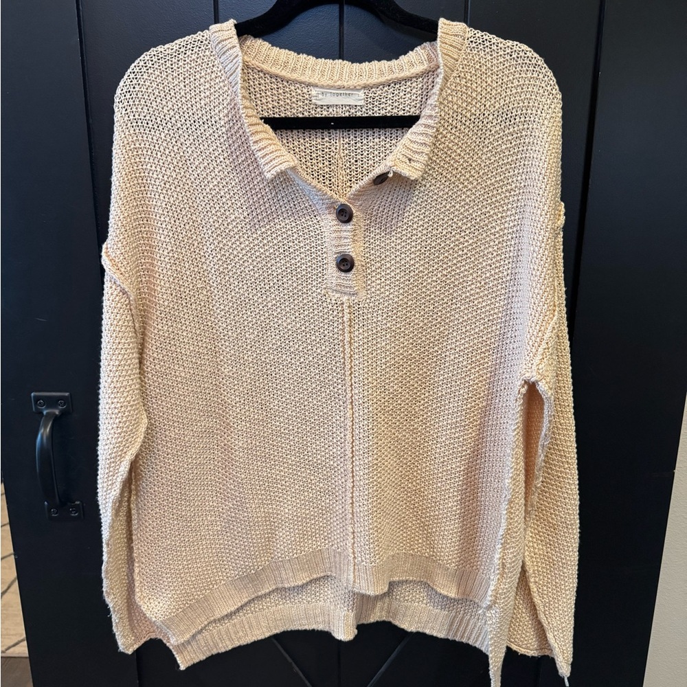 By Together Cream Knit Button-Henley Sweater
